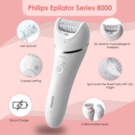 Philips Depiladora para mujer, dispositivo de depilación facial, afeitadora y recortadora para mujer, depilación de piernas para