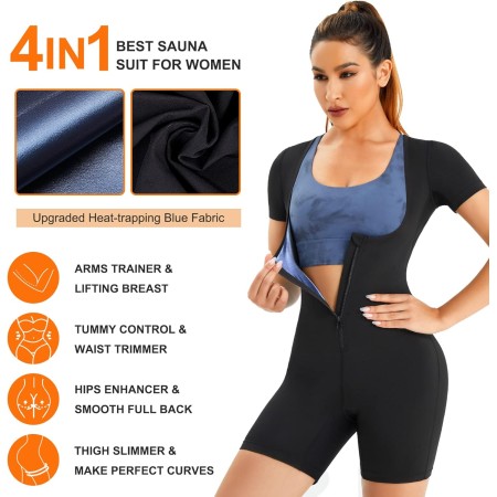 URSEXYLY Traje de sauna para mujer, chaleco de sudor, entrenador de cintura, 3 en 1, adelgazante, moldeador de cuerpo completo,