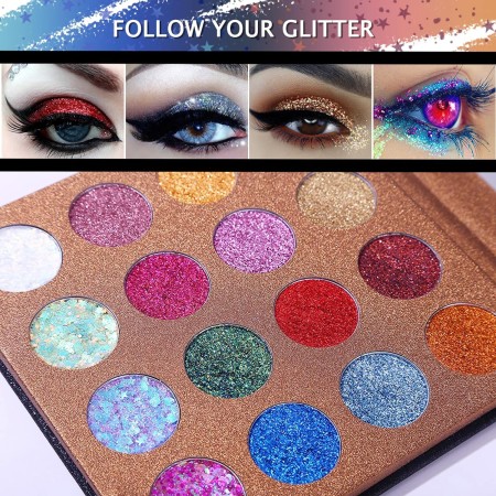 UCANBE Paleta de sombra de ojos Pro Glitter – Profesional 16 colores – Paleta de maquillaje en polvo de sombra de ojos con