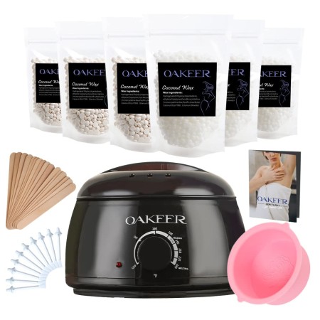 Oakeer Kit de depilación para mujeres y hombres, calentador de cera para depilación en casa con 6 bolsas de cera corporal para