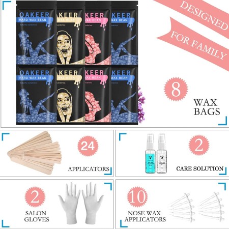Oakeer Kit de depilación para mujeres y hombres, calentador de cera para depilación en casa con 6 bolsas de cera corporal para