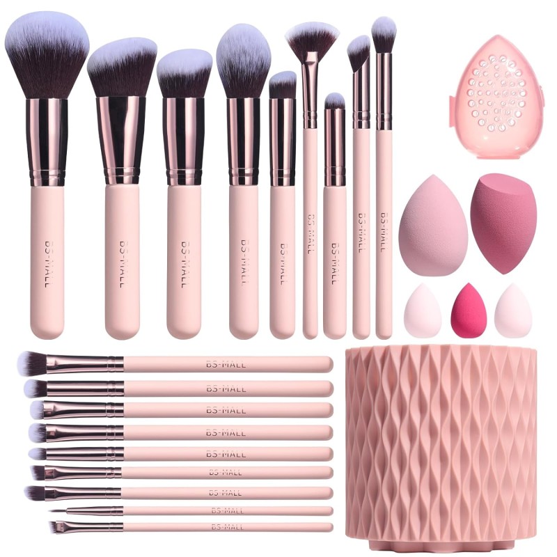 BS-MALL Pinceles de maquillaje de alta calidad, base sintética, correctores de polvo, sombras de ojos, juego de 18 brochas con 5