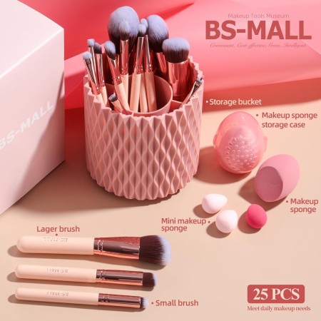 BS-MALL Pinceles de maquillaje de alta calidad, base sintética, correctores de polvo, sombras de ojos, juego de 18 brochas con 5