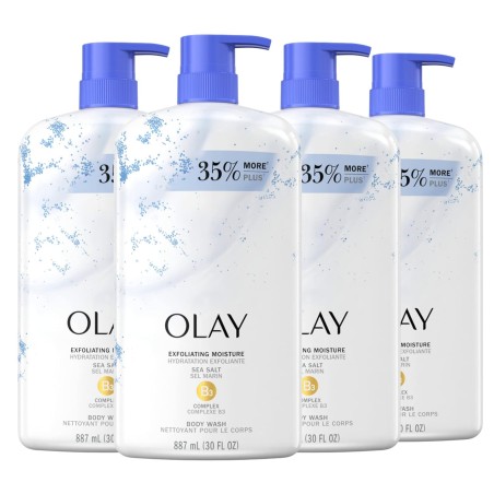 Olay Jabón corporal exfoliante e hidratante para mujeres con sal marina y vitamina B3 30 fl oz (paquete de 4)