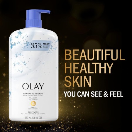 Olay Jabón corporal exfoliante e hidratante para mujeres con sal marina y vitamina B3 30 fl oz (paquete de 4)