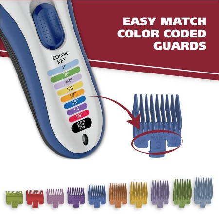 Máquina para cortar pelo de Wahl Color Pro, recargable, inalámbrica, 21 piezas codificadas con colores para corte de pelo, con