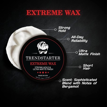 TRENDSTARTER - CERA EXTREMA (4 oz) - Agarre fuerte - Acabado mate - Muestra de tamaño de viaje gratis incluida mientras duren