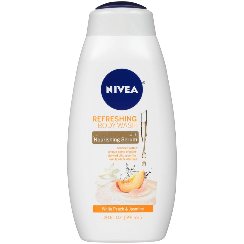 NIVEA Gel de baño White Peach and Jasmine con suero nutritivo, 20 onzas líquidas