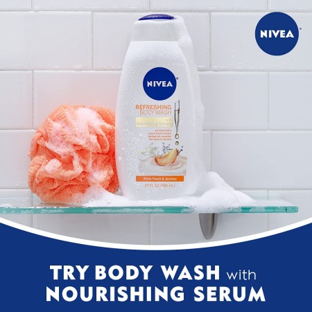 NIVEA Gel de baño White Peach and Jasmine con suero nutritivo, 20 onzas líquidas