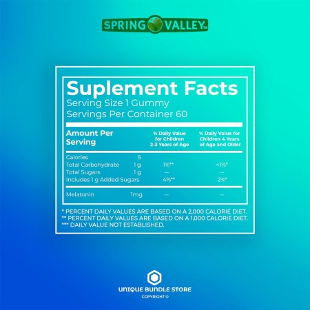 Spring Valley, Gomitas de melatonina para niños, suplemento dietético, 1 mg de gomitas de melatonina, frambuesa y mora, 60