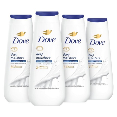 Dove Gel de baño de humedad profunda, 4 unidades para piel seca hidratante limpiador de piel con microhumedad renovadora de 24
