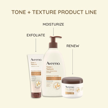 Aveeno Loción renovadora diaria Tone + Texture con avena prebiótica, loción suave exfolia e hidrata la piel sensible,