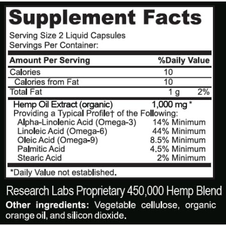 Research Labs 450,000 cápsulas de aceite de cáñamo premium, 2 Fer 1 paquete! 100% orgánico todo natural, preocupación