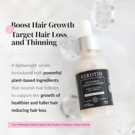 Kerotin - Suero para el crecimiento del cabello con aceite de ricino para la pérdida de cabello en mujeres, bloqueador de DHT,