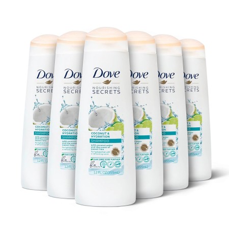 Dove Nourishing Secrets Champú para cabello seco coco e hidratación con aroma refrescante a lima, 12 onzas, 6 unidades