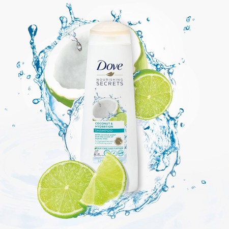 Dove Nourishing Secrets Champú para cabello seco coco e hidratación con aroma refrescante a lima, 12 onzas, 6 unidades