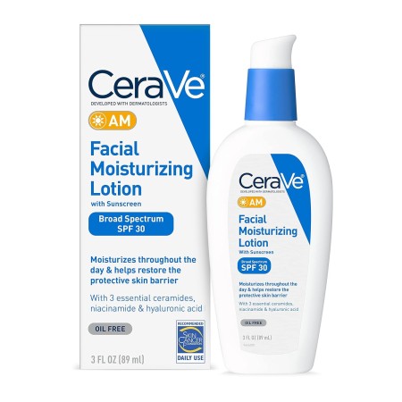CeraVe AM Loción hidratante facial SPF 30 | Hidratante facial sin aceite con protector solar | No comedogénico | 3 onzas