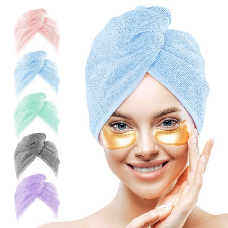HOMEXCEL Paquete de 5 toallas de microfibra para el cabello para mujer, turbantes de cabello de 10 x 26 pulgadas para cabello