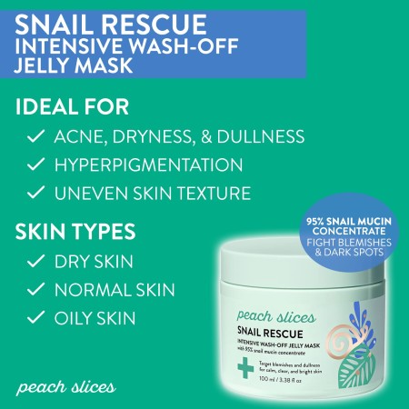 Peach Slices Mascarilla facial de tratamiento intensivo Snail Rescue | 95% de mucina de caracol | Para manchas oscuras e