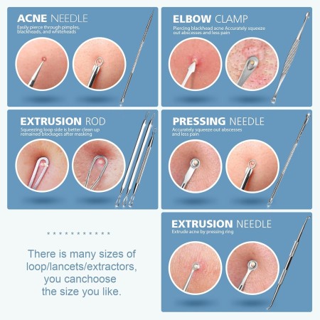 Kit de herramientas 7 en 1 para eliminar espinillas, kit de herramientas extractoras de espinillas, extractor de espinillas