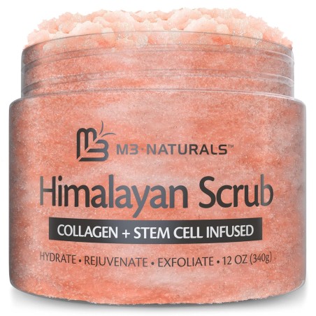 M3 Naturals - Exfoliante corporal y facial con sal del Himalaya y con lichi, aceite de almendras dulces, cuidado natural de la