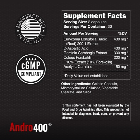 Andro400 Suplemento Max Natural T Support para hombres, con Tongkat Ali, paquete de 3, 180 unidades, fabricado en Estados Unidos