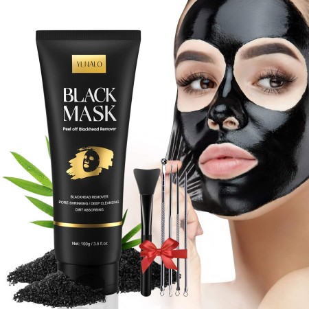 Kit de máscara removedora de puntos negros, máscara facial de carbón con cepillo facial y extractores de espinillas, máscara