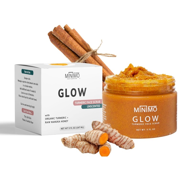 Minimo Glow (sin perfume) exfoliante facial de cúrcuma para piel radiante y brillante, sin mezcla, listo para aplicar, 5 onzas