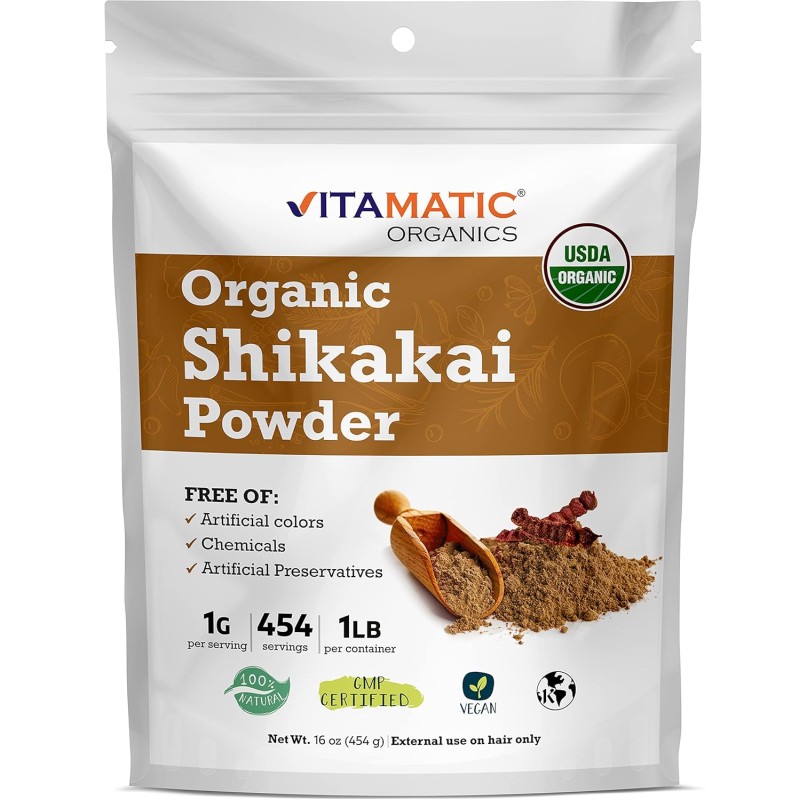 Vitamatic Polvo Shikakai orgánico certificado por USDA 1 libra (16 onzas)