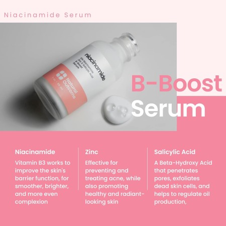 Suero de niacinamida para la cara por Natural Outcome Skin Care, B-Boost Niacinamida 10% Plus Zinc 2% ácido salicílico + ácido