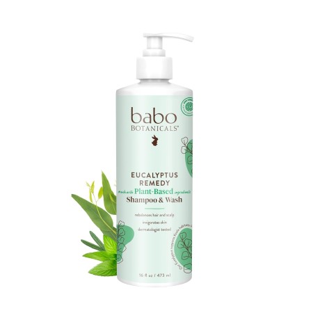 Babo Botanicals Champú y lavado con remedio de eucalipto, aceites esenciales vigorizantes de eucalipto y romero, para todas las