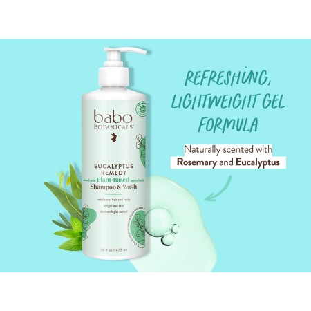 Babo Botanicals Champú y lavado con remedio de eucalipto, aceites esenciales vigorizantes de eucalipto y romero, para todas las