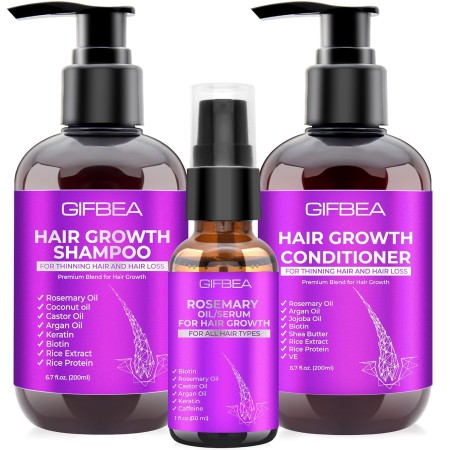 Set de champú y acondicionador para el crecimiento del cabello con aceite de romero, aceite de biotina argán, aceite de ricino y