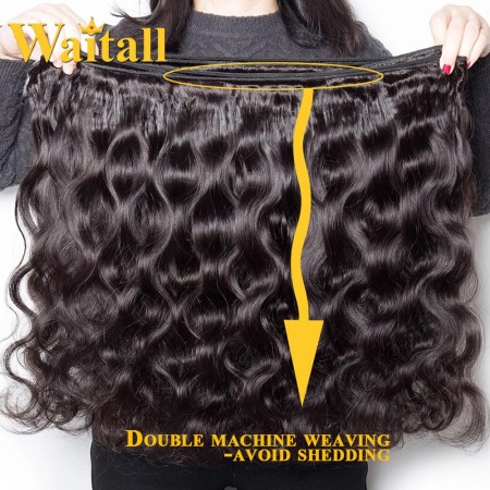 WAITALL Extensiones de cabello humano brasileño ondulado de 20 pulgadas, grado 10A, cabello virgen brasileño, ondulado, 100% sin