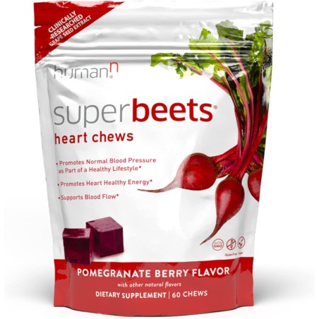 HumanN SuperBeets - Masticables de corazón – Producción de óxido nítrico para apoyo diario de presión arterial y circulación –