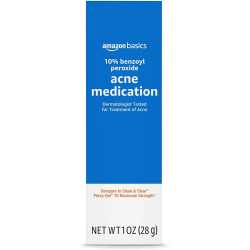 Amazon Basics Medicamento para el acné con peróxido de benzoilo al 10%, máxima fuerza