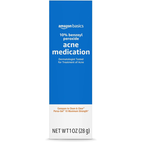 Amazon Basics Medicamento para el acné con peróxido de benzoilo al 10%, máxima fuerza