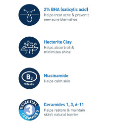 CeraVe Tratamiento para el acné, limpiador de ácido salicílico con arcilla purificadora