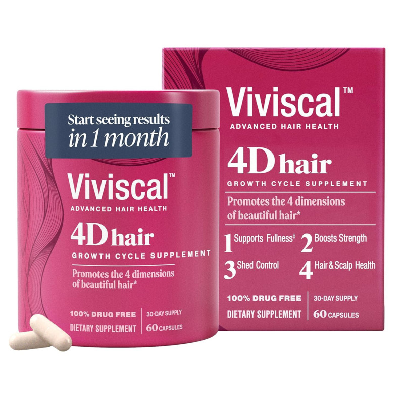 Viviscal Suplementos de ciclo de crecimiento del cabello 4D para mujeres para cabello completo, fuerte y saludable