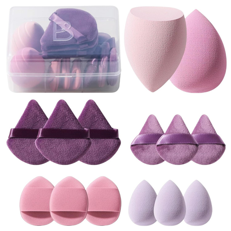 Juego de esponjas de maquillaje BS-MALL Triangle Puff 14 piezas para líquido, crema y polvo