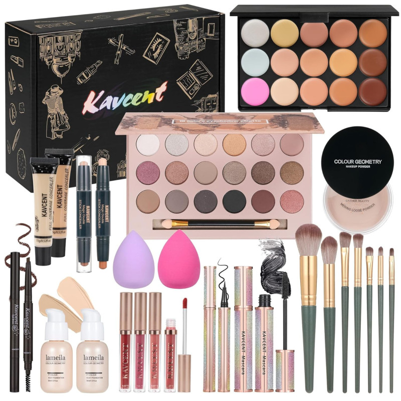 Kit completo de maquillaje para sombra de ojos, base, corrector, brillo de labios, juego de regalo para mujeres