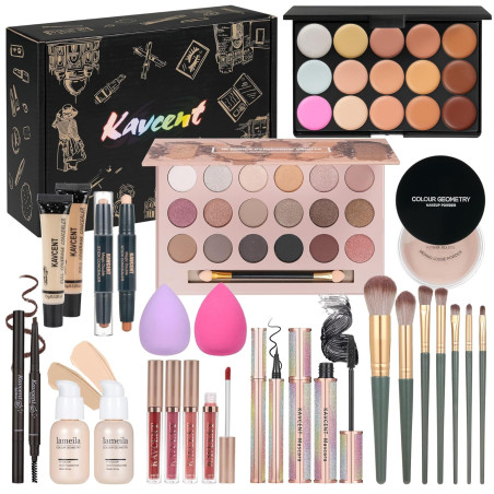Kit completo de maquillaje para sombra de ojos, base, corrector, brillo de labios, juego de regalo para mujeres