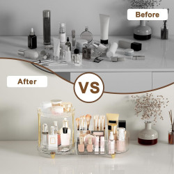 Organizador de maquillaje para tocador, bandeja de perfume giratoria con 5 compartimentos organizadores de cosméticos