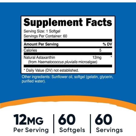 Nutricost astaxantina, 12 mg, 1 botella, 1