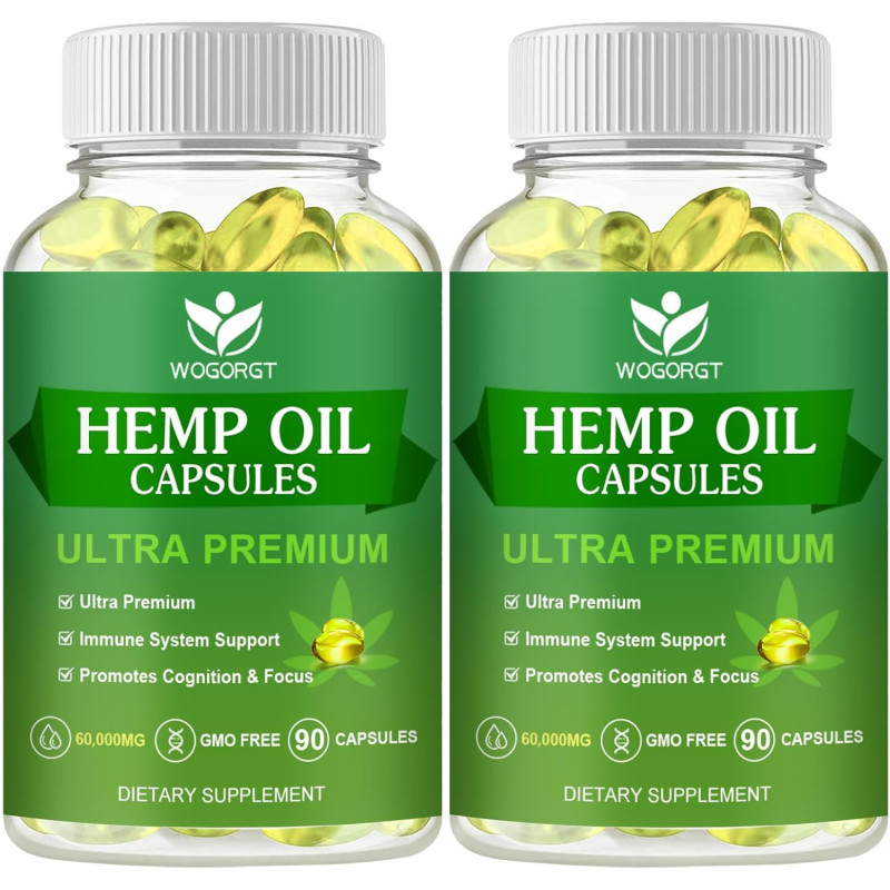 Cápsulas de aceite de cáñamo (paquete de 2) - 60,000 de máxima fuerza