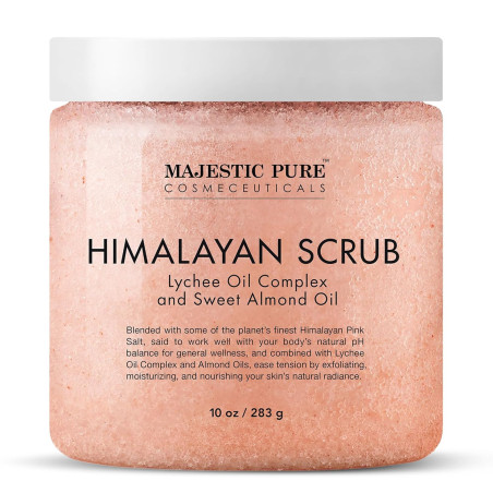 Majestic Pure Sal exfoliante corporal del Himalaya con colágeno y aceite dulce de almendras