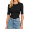 MANGOPOP Body de media manga con cuello redondo para mujer