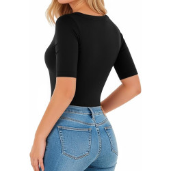 MANGOPOP Body de media manga con cuello redondo para mujer