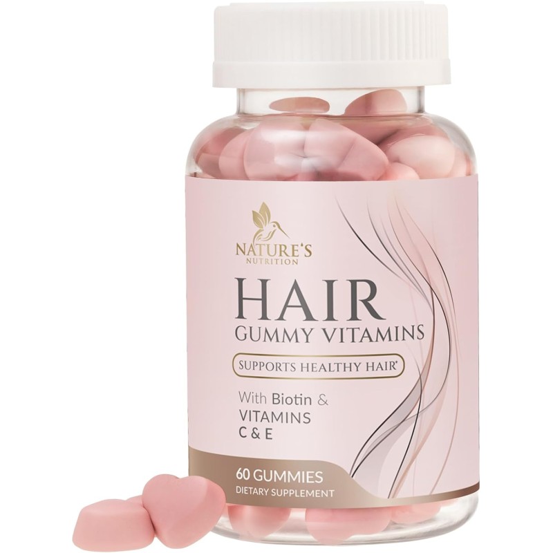 Gomitas de vitaminas para el cabello sin azúcar con biotina de 5000 mcg, vitamina A, B12, C, D, E, ácido fólico, apoya el