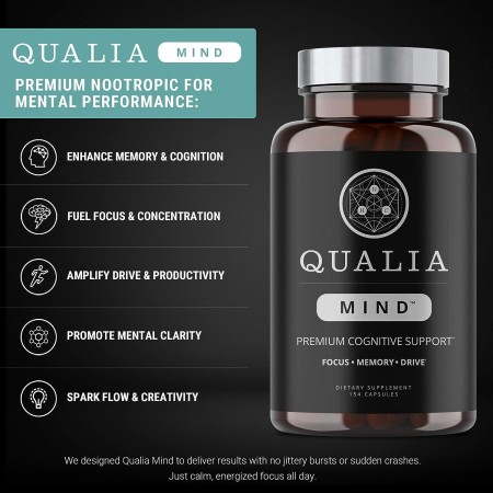 Qualia Mind Nootrópics | Suplemento cerebral superior para memoria, enfoque, energía mental y concentración con Ginkgo biloba,